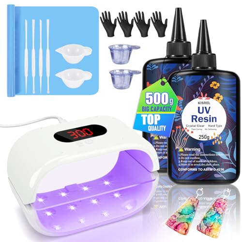 KISREL UV Resin Kit with Light, 500g Hard UV Resin with Double-Sided Light – clear, UV500g+24 Lamp Beads (Double-Sided)