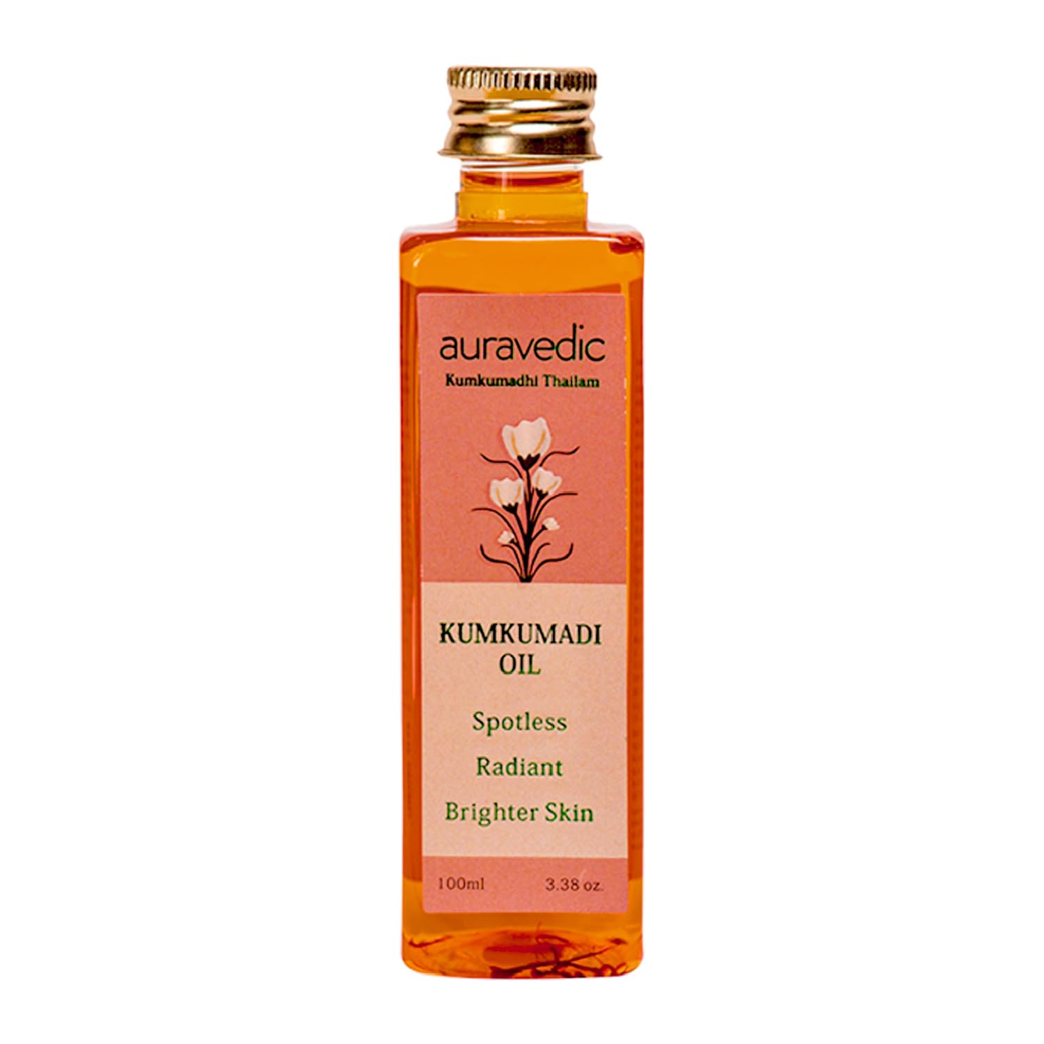 Auravedic Kumkumadi Oil Pure Saffron for Ultra Radiant Skin | Ayurvedic Oil for Dull, Dehydrated & Tired Skin | Lightweight Hydrating Formula for Smooth Texture | 3.38 Fl Oz (100ml)