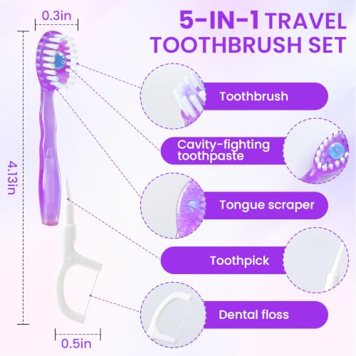 48 Pack 5-in-1 Mini Toothbrush Disposable, Prepasted Toothbrushes - Product Imagery