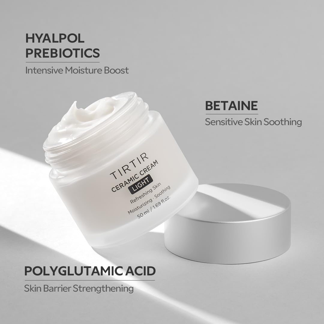 TIRTIR Ceramic Cream Light | Deep moisturizer for Glass Skin, Polyglutamic acid, Centella Asiatica Extract, Skin barrier