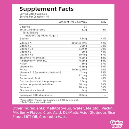 Tinies bers Coq10 Gummies for Kids, 100mg Ubiquinone with - Product Imagery