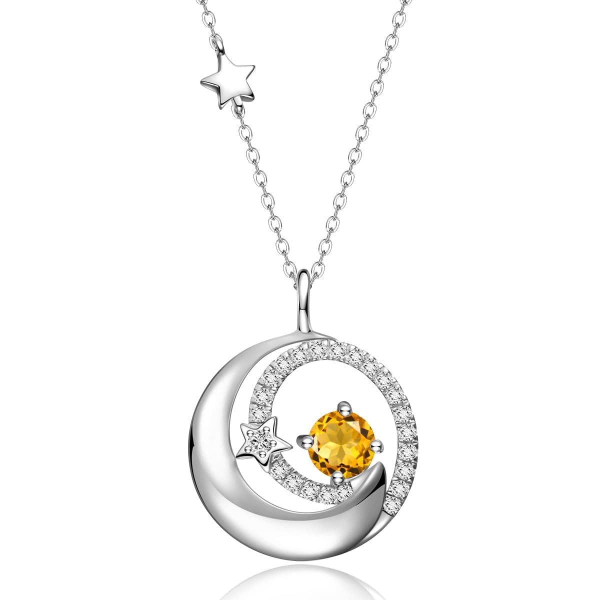 FANCIME Moon and Star Birthstone Necklace for Women – 11-Citrine