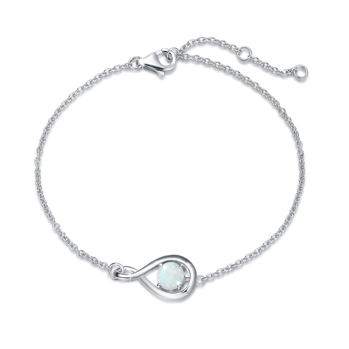 FANCIME 925 Sterling Silver Infinity Birthstone Bracelets for Women – Oct-A-10, Medium