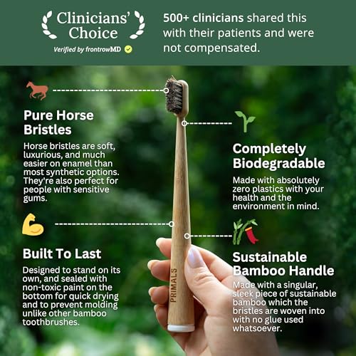 PRIMALS Horse Bristle & Bamboo Toothbrush (4-Pack) - Luxurious & - Product Imagery