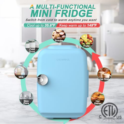 CROWNFUL Mini Fridge, 4 Liter/6 Can Portable Cooler and Warmer - Product Imagery