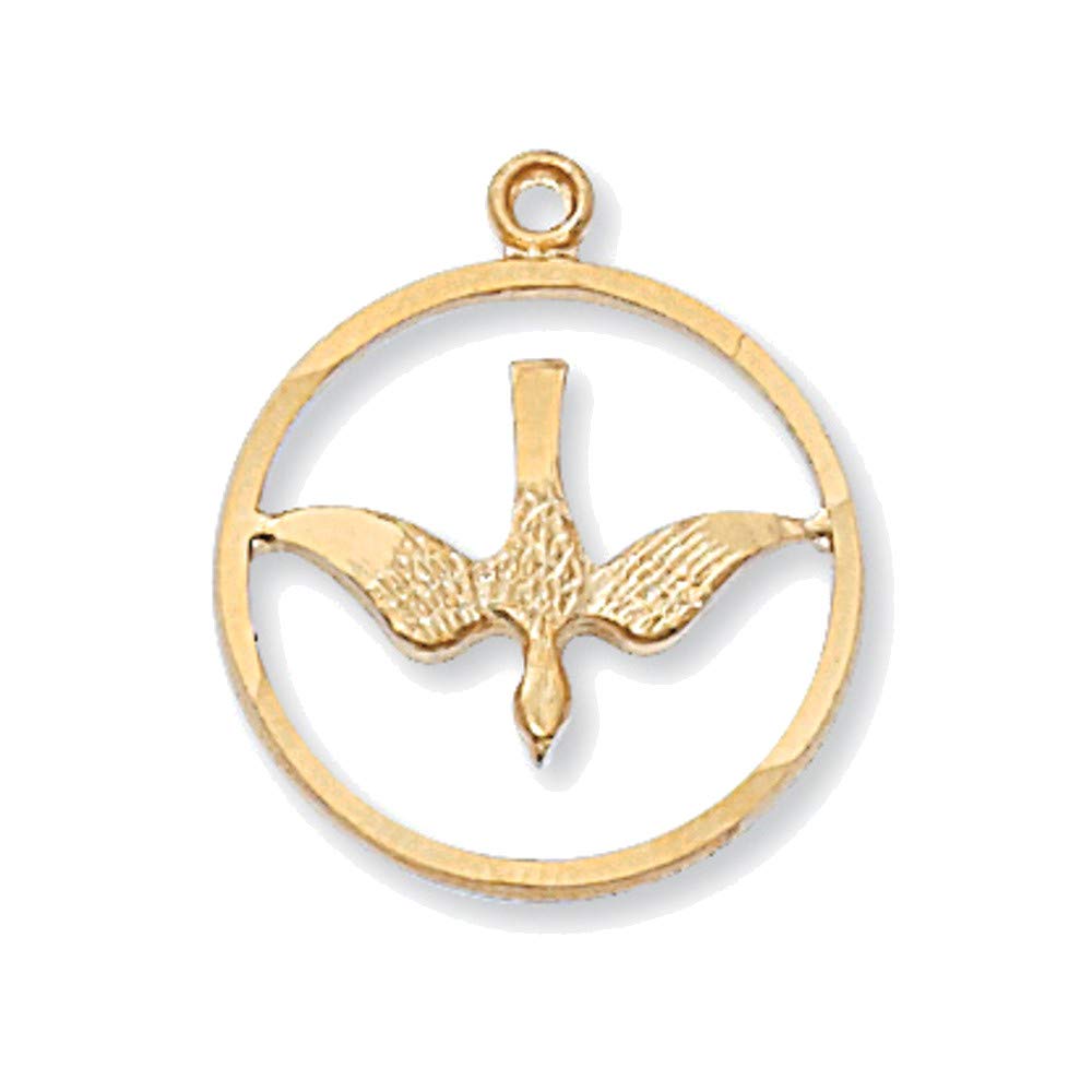 Bonyak Jewelry Gold Over Sterling Silver Holy Spirit with 18 in. Gold Plated Brass Chain and Deluxe Gift Box – Silver,Br