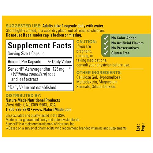 Nature Made Ashwagandha Capsules 125mg for Stress Support, 60 - Product Imagery