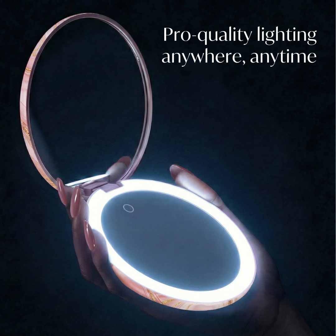 Fancii Taylor LED Lighted Travel Makeup Mirror, Rechargeable, 10x /1x Magnifying, Tru-Glow Lighting System, XL Large 5” 