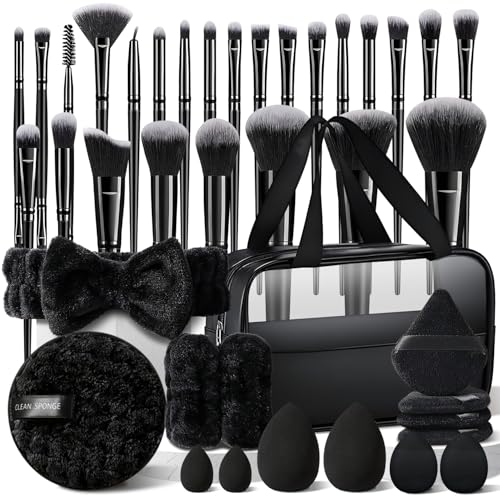HGHDBT 40Pcs Black Makeup Brushes Set Professional Makeup Kit Multi-functional Makeup Tool Set with Case Facial Makeup A