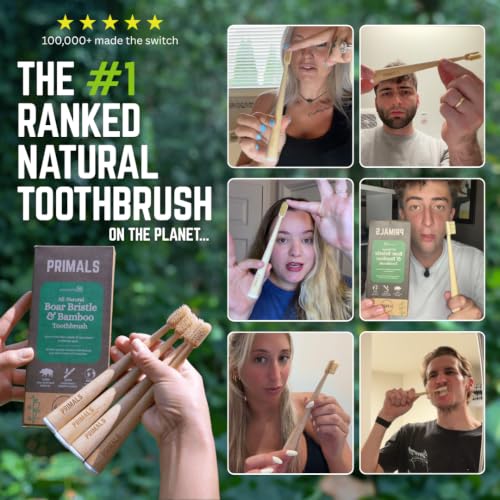 PRIMALS Boar Bristle & Bamboo Toothbrush (4-Pack) - Premium Boar - Product Imagery