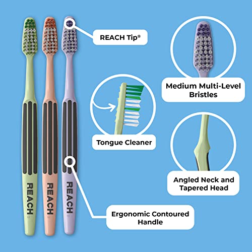 Reach Advanced Design Medium Bristle Toothbrush with Cap, 1 Count - Product Imagery