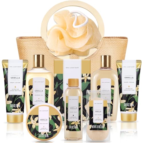spa luxetique Bath Sets for Women Gift - 10PCS Vanilla Scent Spa Kit, Spa Gift Baskets for Her Birthday, Christmas Gifts