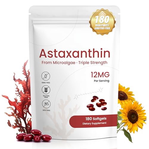 Astaxanthin 12mg Supplement, 180 Softgels, 6 Month Supply - Product Imagery