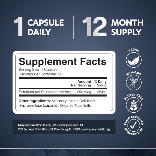 Selenium 200mcg Capsules, 1 Year Supply, Yeast-Free - Product Imagery