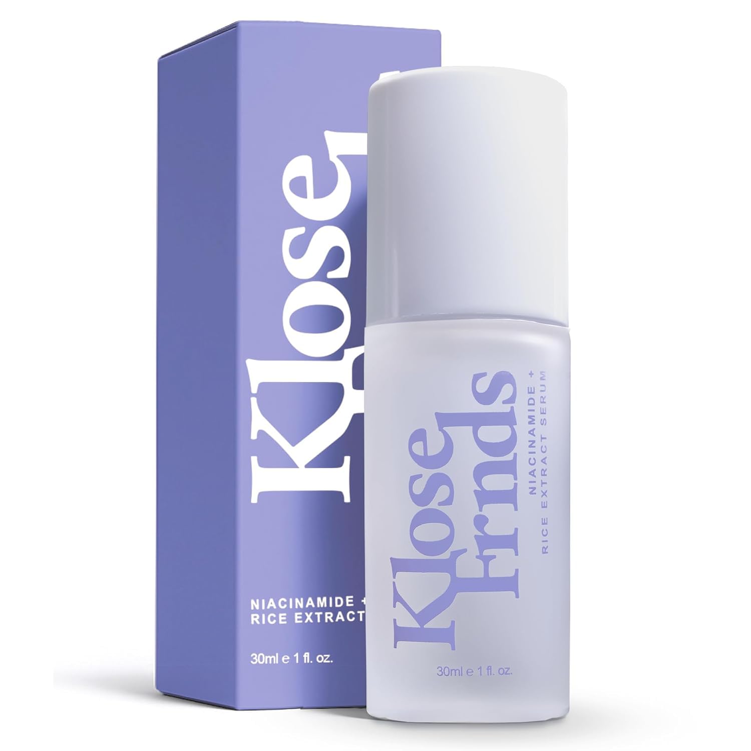 Klose Frnds Niacinamide and Rice Extract Skin Serum in a clear bottle, designed to enhance glow and support skin barrier.