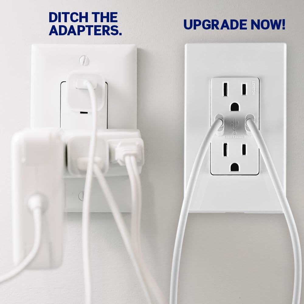 Leviton 30W (6A) USB Dual Type-C/C Power Delivery in-Wall Charger with 15A Tamper-Resistant Outlet, USB Charger for Smar