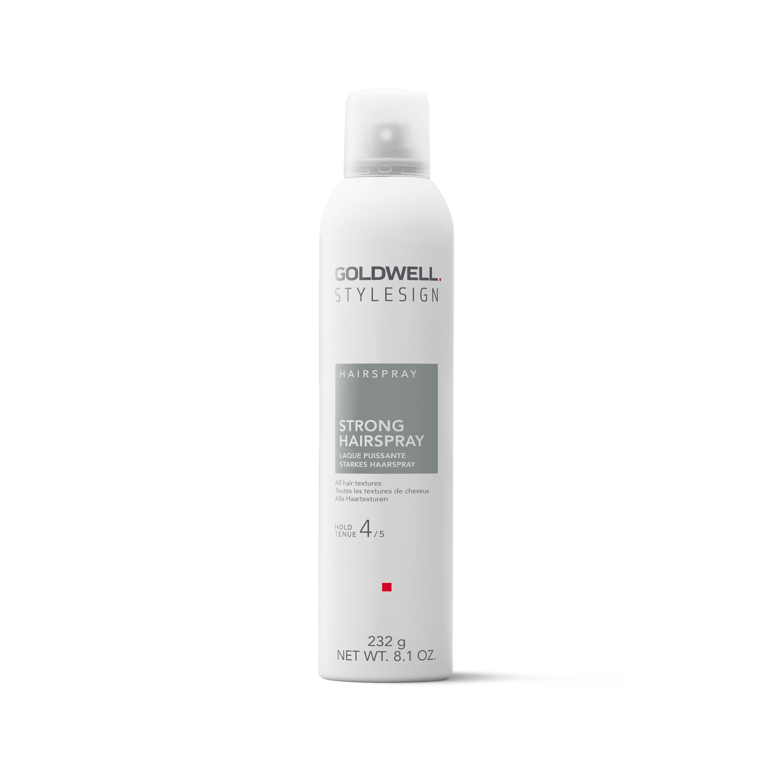 Goldwell StyleSign strong hairspray in a spray bottle, designed for up to 72 hours of humidity resistance and firm hold.
