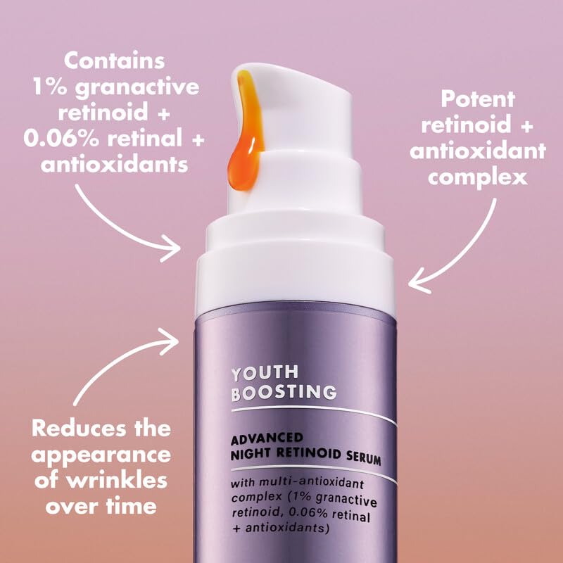 e.l.f. SKIN Youth Boosting Advanced Night Retinoid Serum in a sleek bottle, designed for improving skin's youthful appearance.