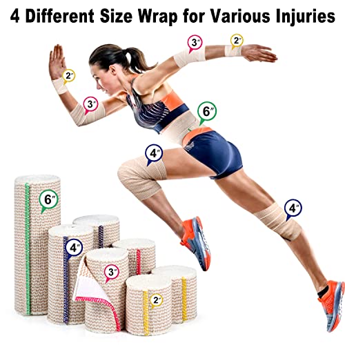 FRESINIDER Premium Elastic Bandage Wrap 4 Inch, 6 Pack, Hook and - Product Imagery