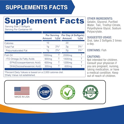 LOVITA Omega-3 Fish Oil 2000 mg, Triglyceride rTG, 120 Mini - Product Imagery