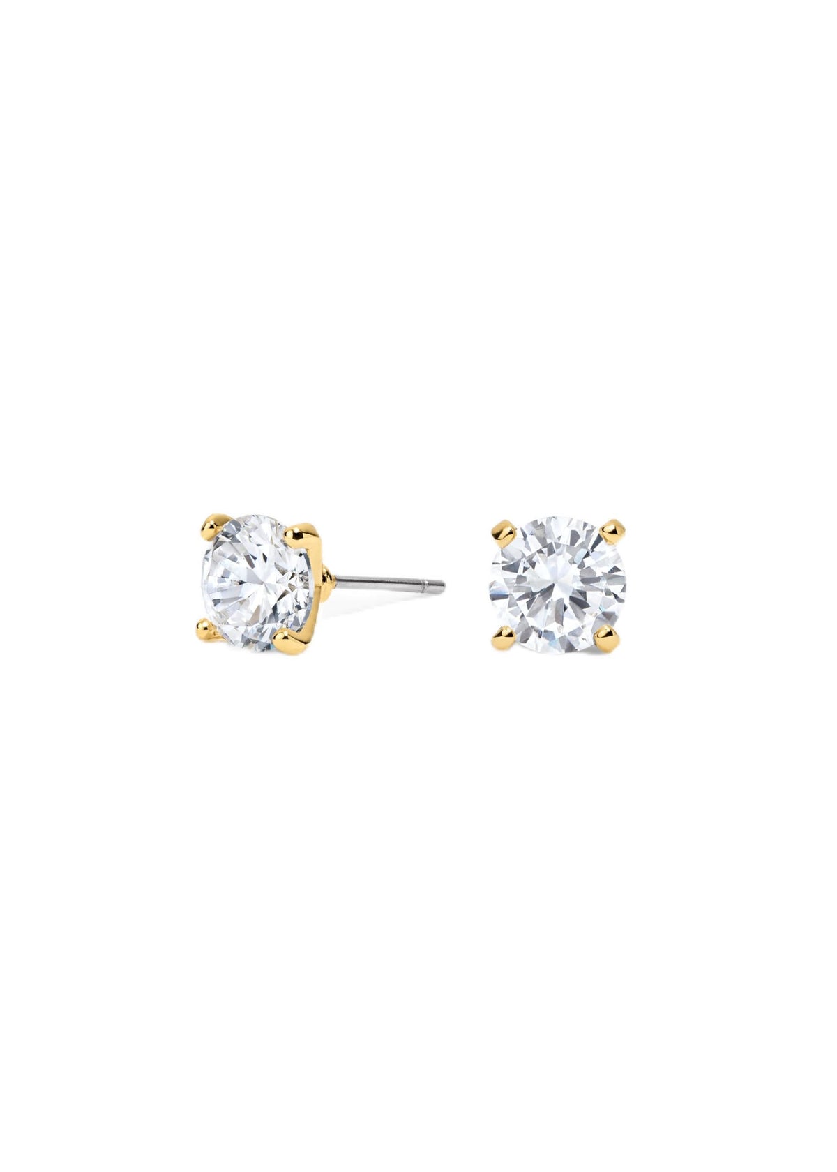 Electric Picks 6mm Stud Earrings, Round Cubic Zirconia Gold Stud Earrings – Clear, Metal