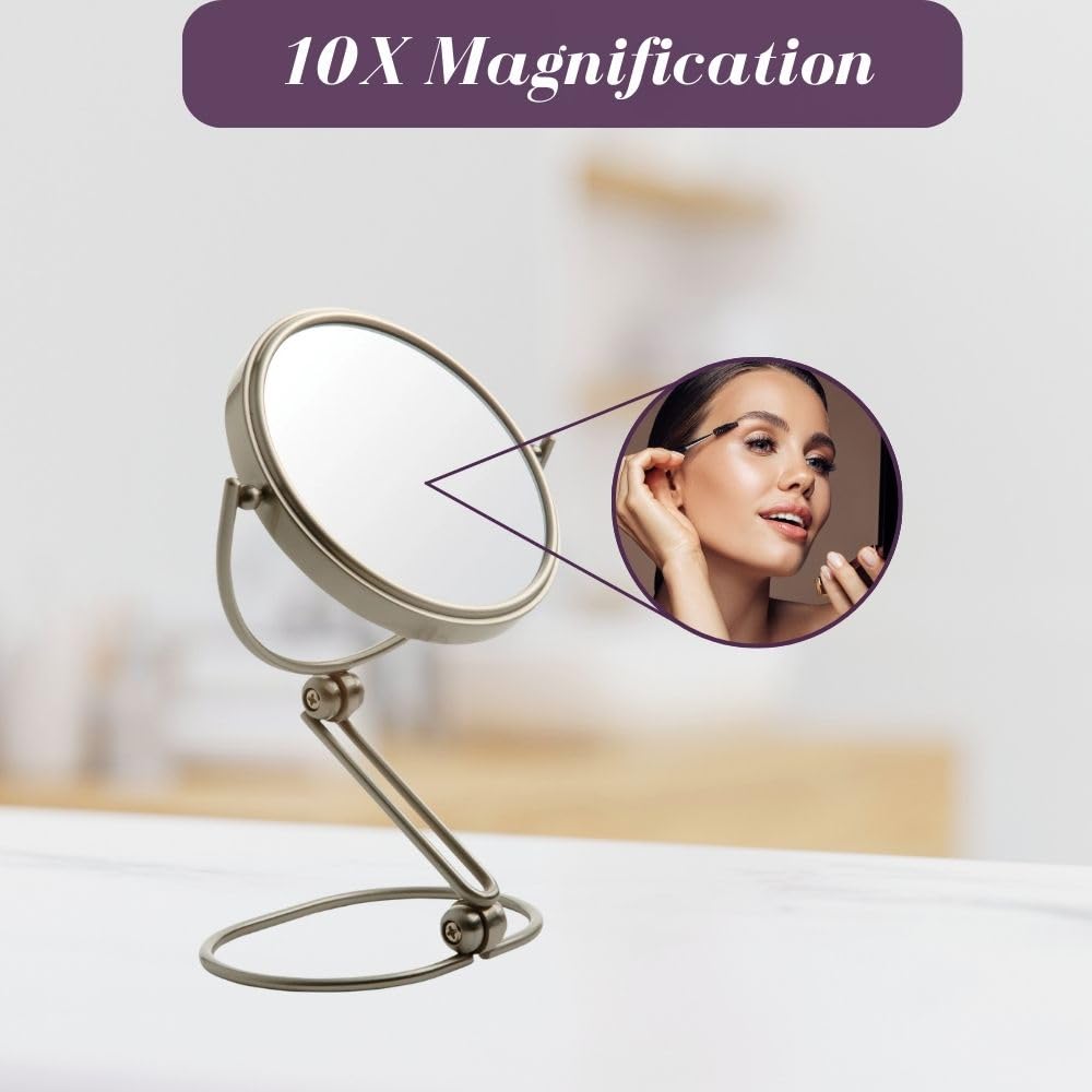 JERDON 5.5" Tabletop Makeup Mirror - 10X Magnification - Nickel - MC450N – packaging and label