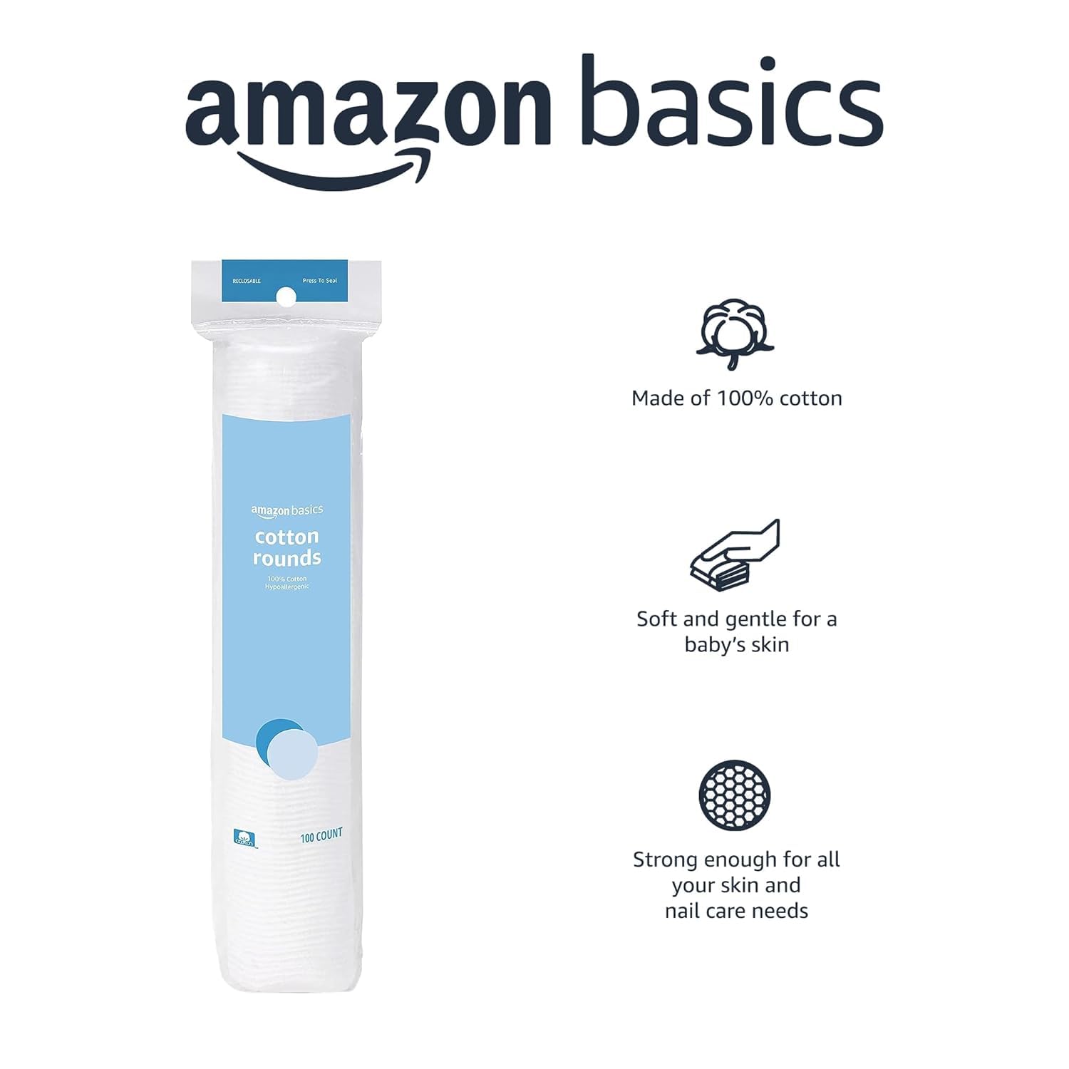 Amazon Basics Hypoallergenic Cotton Rounds 100 Ct
