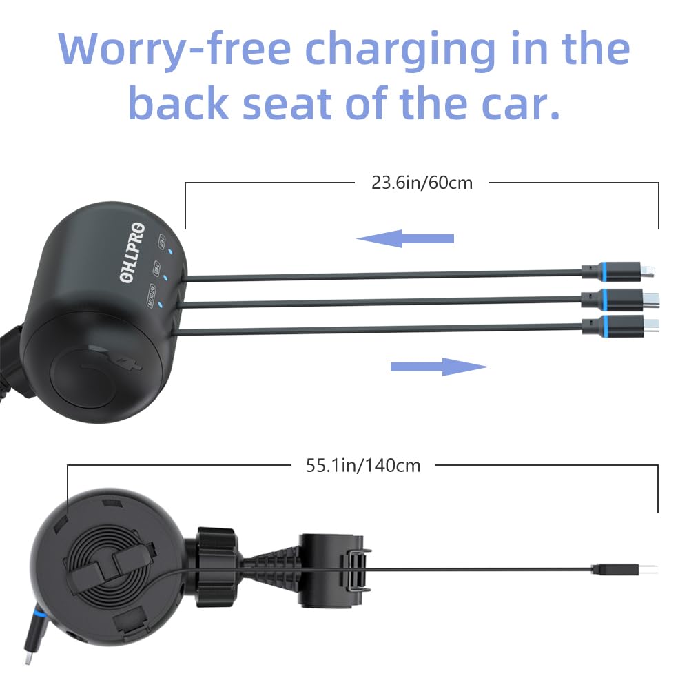 OHLPRO Multi Car Retractable Backseat 3 in 1 Car Charging Station Box – product photo (Automobile Chargers)