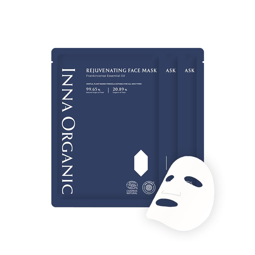 INNA ORGANIC Organic Sheet Mask - Anti-aging & Tightening｜EWG & COSMOS certified (Pack of 3) | Frankincense Essential Oi