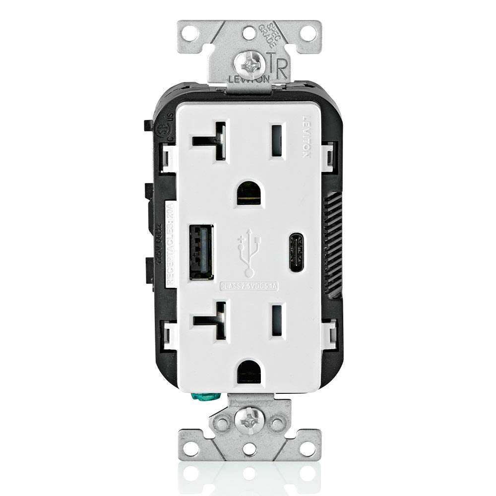 Leviton Type A & Type-C USB in-Wall Charger with 20A Tamper-Resistant Outlet, USB Charger for Smartphones and Tablets. N