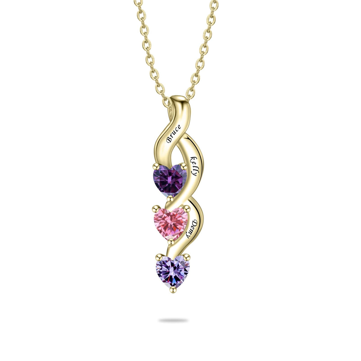 ORFAN Personalized S925 Mothers Name Necklace with 1-6 Simulated Birthstones – close-up detail in 3 stone