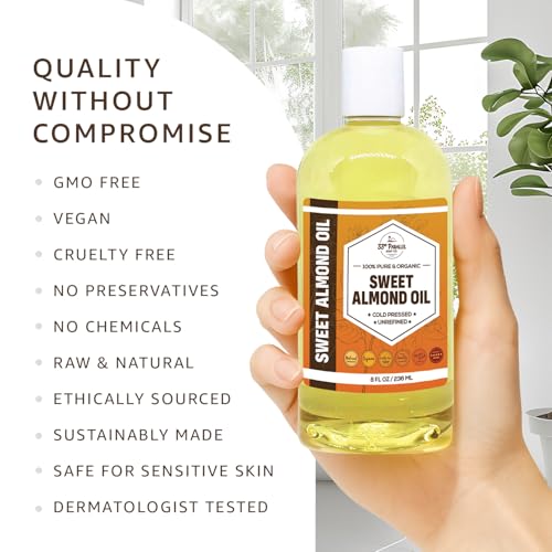 ORGANIC SWEET ALMOND OIL (16 oz) Premium Cold Pressed Unrefined - Product Imagery