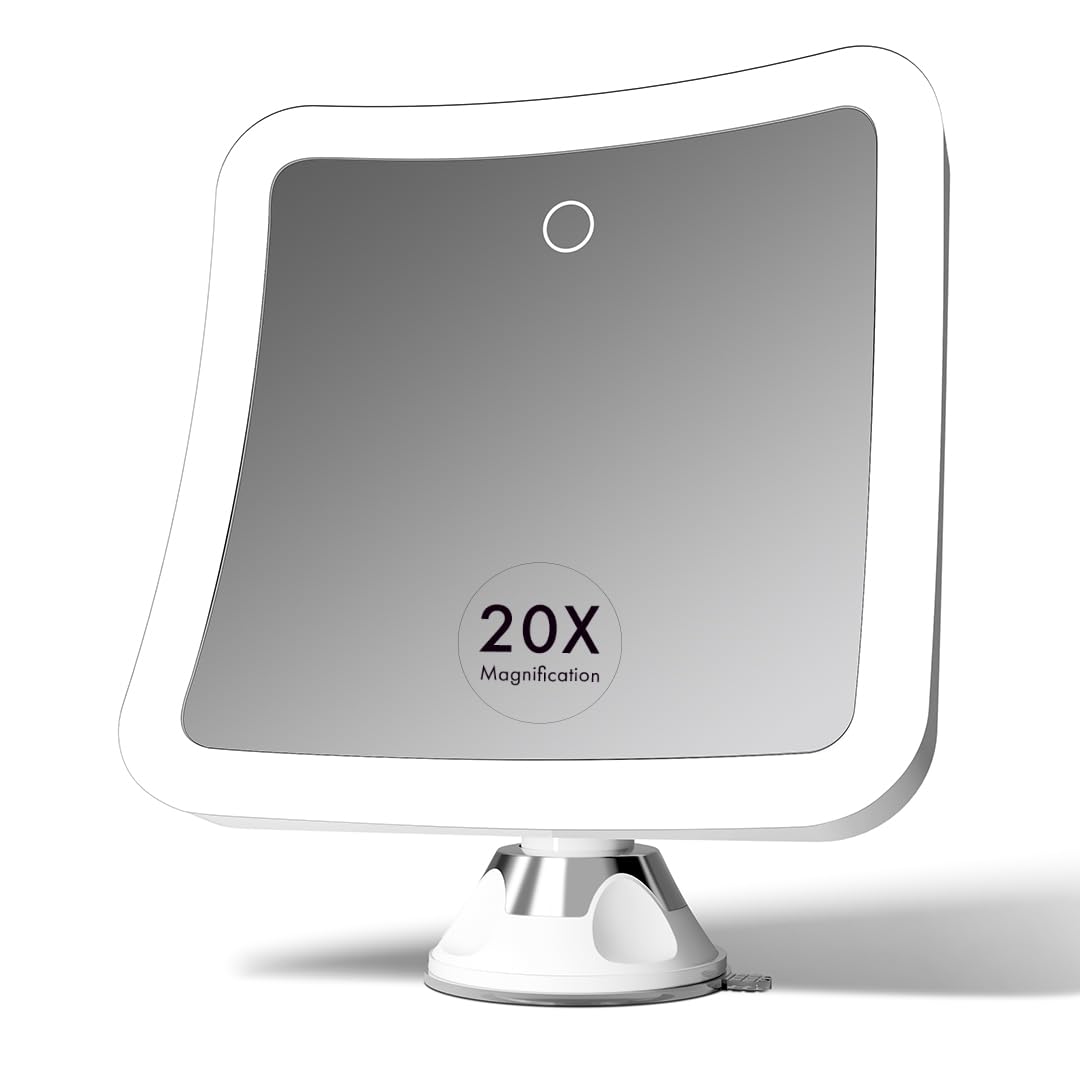 Fancii 20x Magnifying Makeup Mirror with LED Lights, Rechargeable, High Zoom | 7-inch Large Lighted Travel Mirror for Va