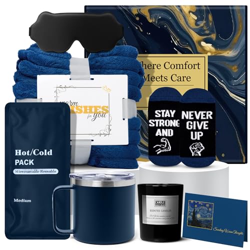 HomeHarbor Collections Get Well Soon Gift Basket Men, Care Package for Men, Get Well Soon Gifts for Man with Hot Cold Pa