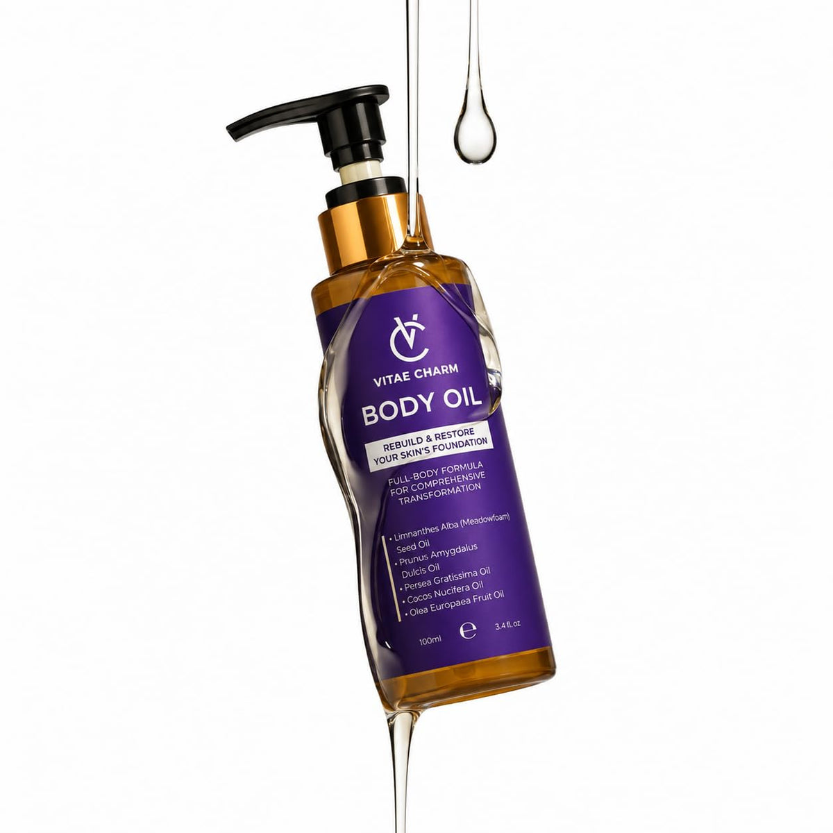 vitae charm Body Oil for Crepey, Dry & Mature Skin | 3.4 fl oz | 9 Oils Mix – product photo (Oils)