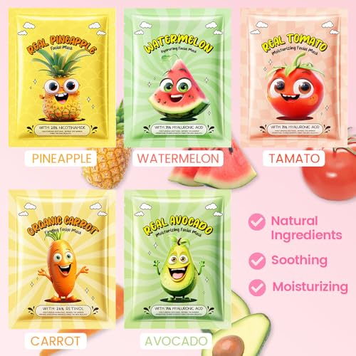 Kaely 10 Pack Fruit Face Masks for Kids, Kids Face Mask Spa Day - Product Imagery