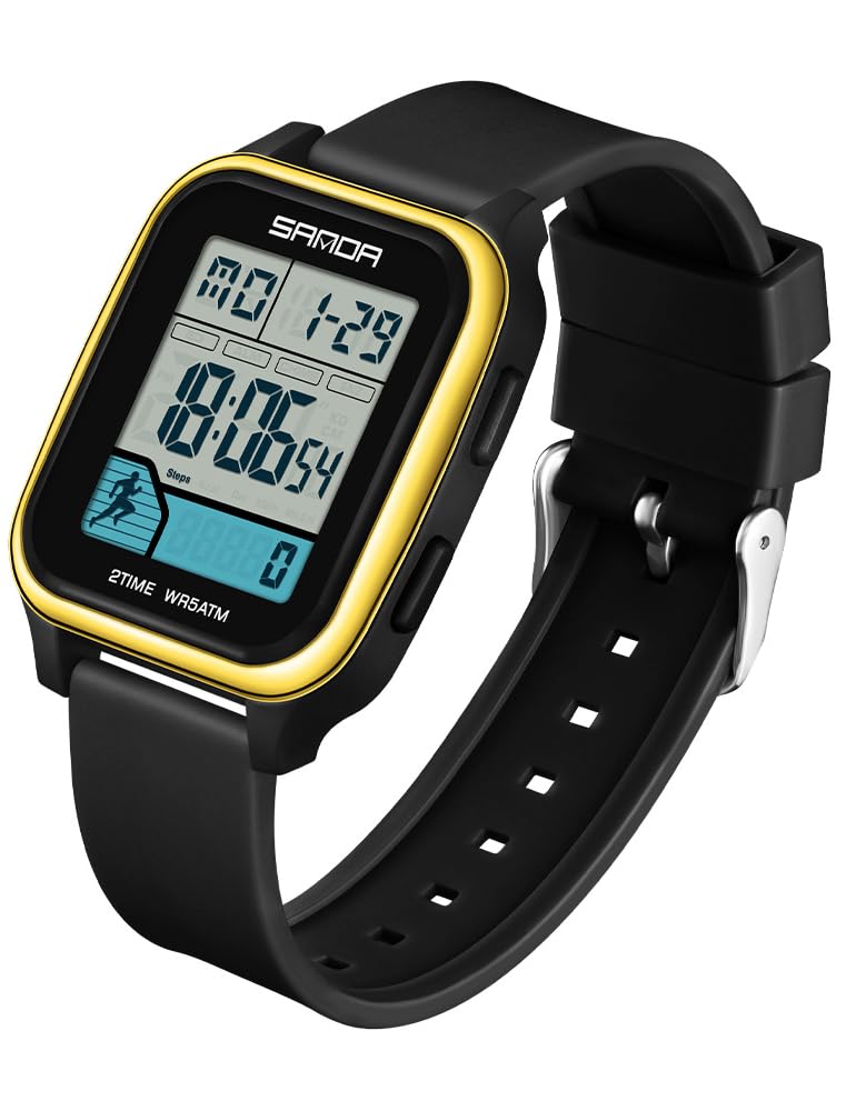 Lorciix Digital Sports Watch for Men Women, 5ATM Waterproof with Pedometer, Stopwatch, Alarm, LED Backlight for Running 