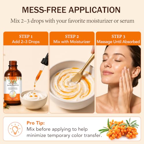 Sea Buckthorn Oil 2oz，Sea Buckthorn Oil Organic for Face & Hair - Product Imagery