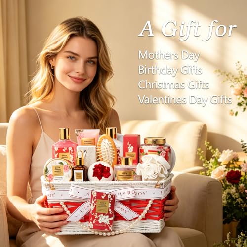 21Pcs Spa Gifts Skin Care Set - Luxurious Rose Spa Gift Baskets - Product Imagery