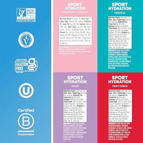 Nuun Sport Electrolyte Tablets Mixed Flavors, GF & Vegan, 4 Pack - Product Imagery