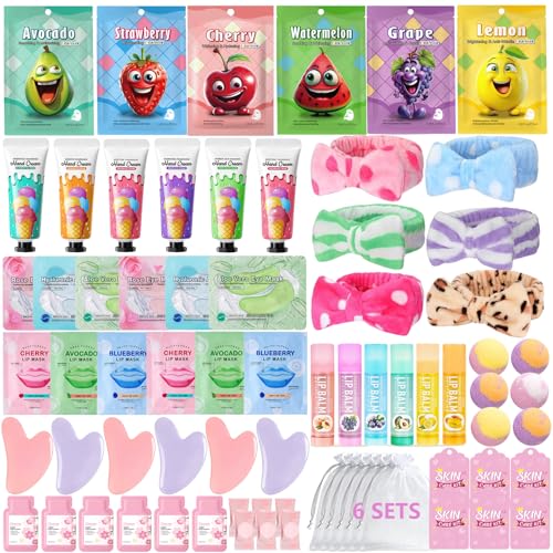 Tudona 72 PCS Spa Party Supplies for Girls,Spa Party Favors Include Face Masks Skincare, Lip Balm, Under Eye Patches, Fo