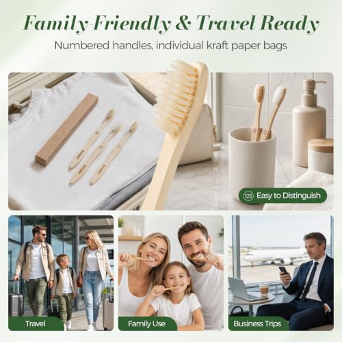Bamboo Toothbrushes 12 Pack, Soft Bristle Toothbrush for Adults - Product Imagery