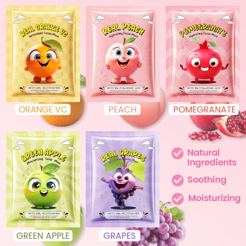 Kaely 10 Pack Fruit Face Masks for Kids, Kids Face Mask Spa Day - Product Imagery