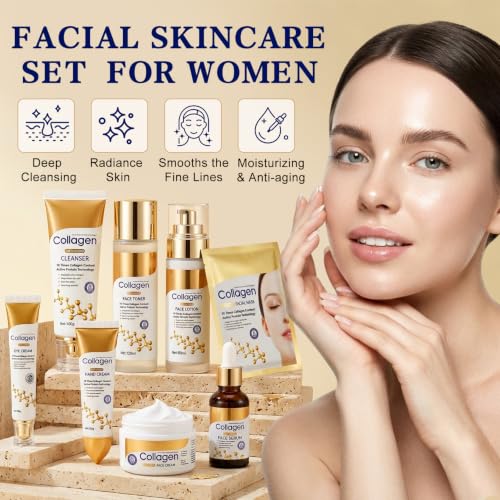 10PCS Collagen Skin Care Set,Anti Aging Facial Skincare Set for - Product Imagery