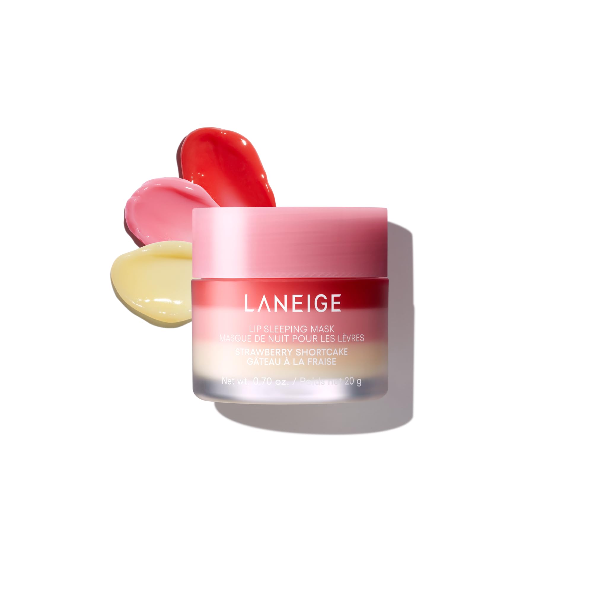 Laneige Lip Sleeping Mask in strawberry flavor, hydrating overnight lip balm with shea butter, vitamin C, and antioxidants for dry lips.