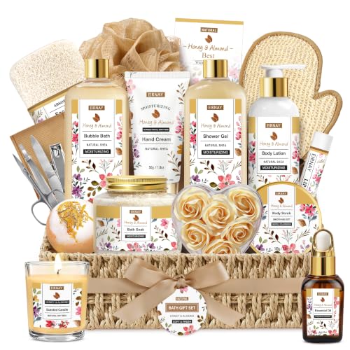Birthday Gifts for Women 17 Pc Honey Almond Spa Gift Baskets - EIRNAY Official Imagery - 1