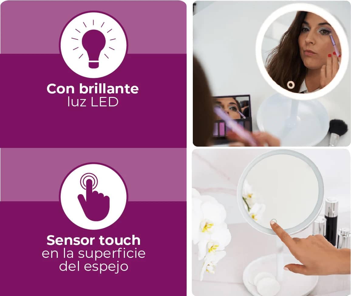 Beurer Illuminated 5X Vanity and Cosmetics Mirror, Touch Sensor Surface, Storage Tray, with Portable, Magnetic Magnifyin