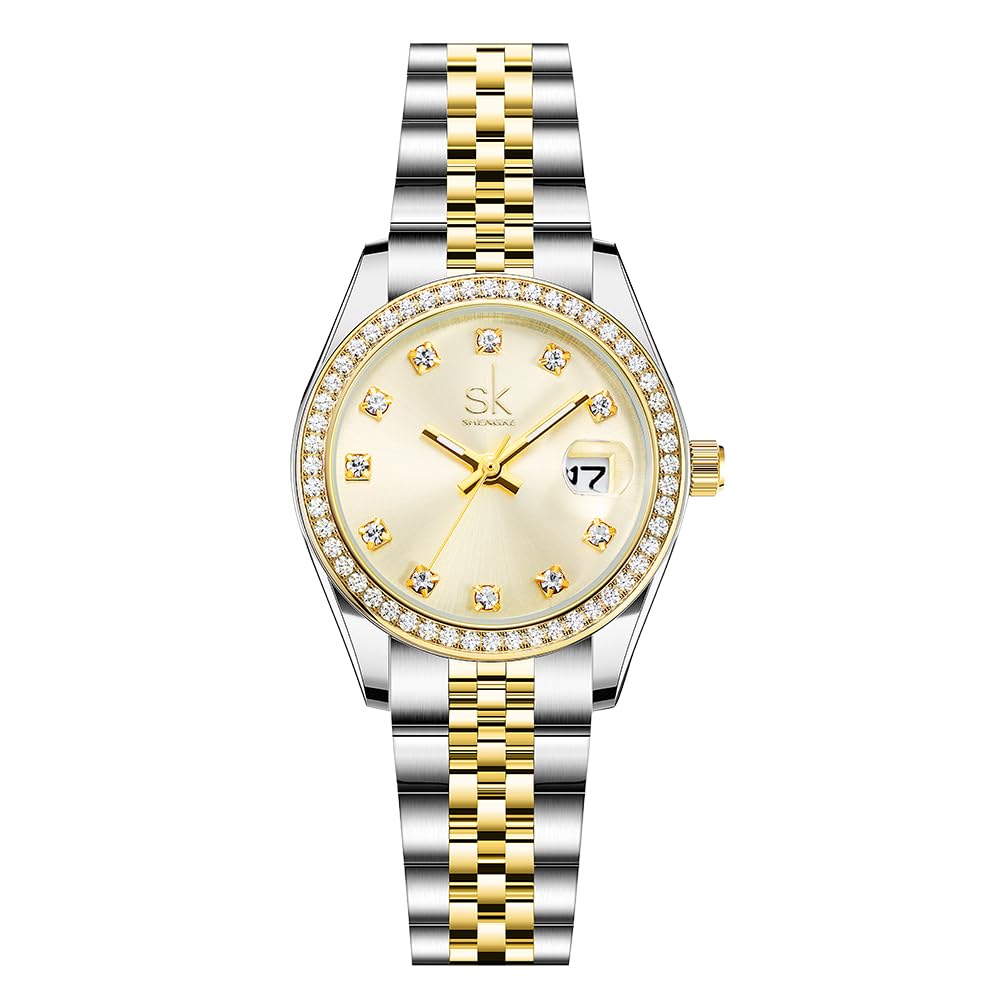 SHENGKE Women’s Crystal Accented Calendar Watch