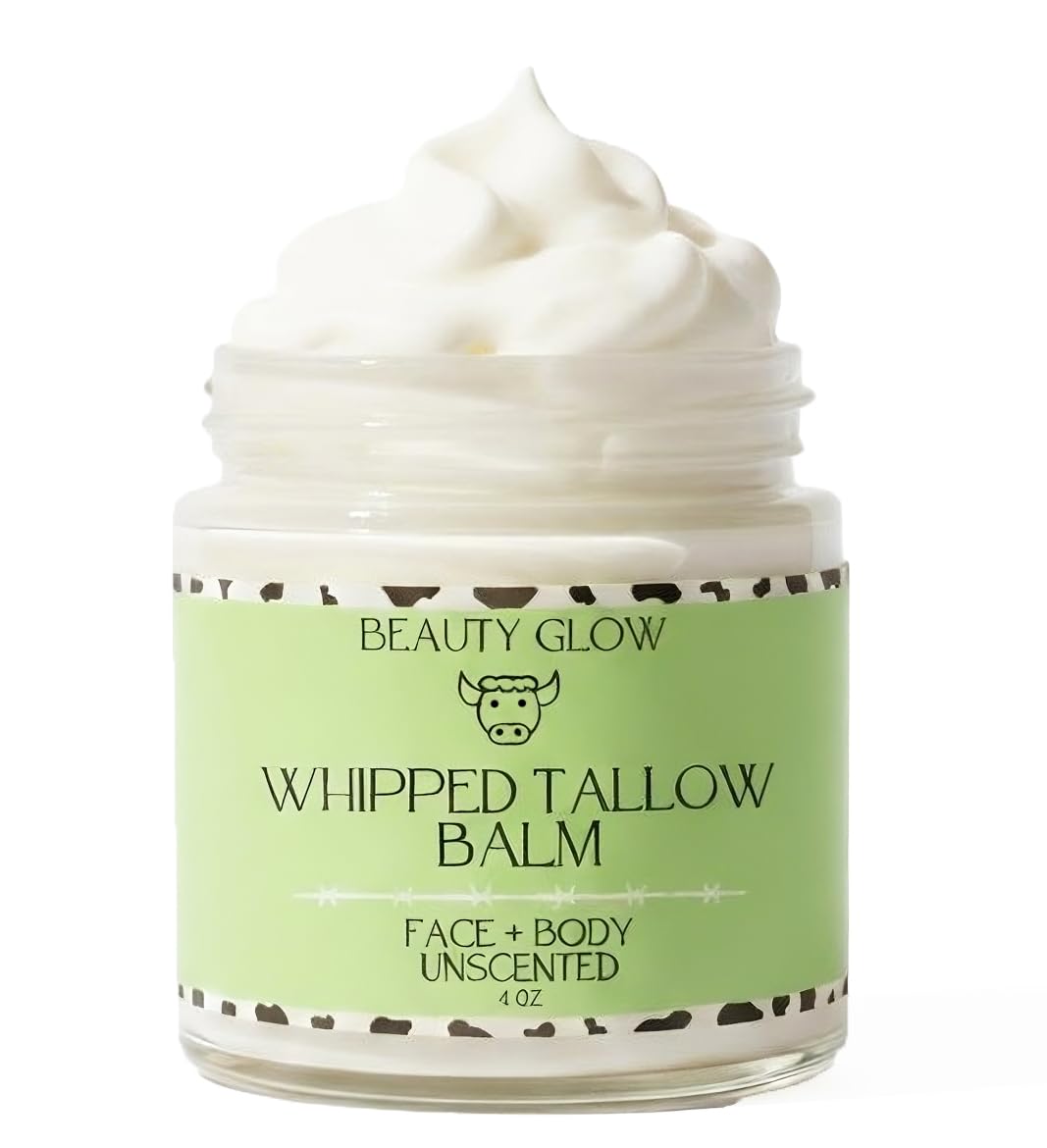 Beauty Glow Organic Whipped Beef Tallow + Rosehip Oil for Face & Body Moisturizer Cream Lotion Balm Natural Grass Fed an