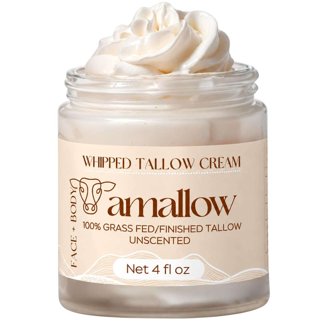 Amallow 100% Grass Fed Beef Tallow for Skin Care - Face + Body - Whipped Moisturizer for Sensitive Skin - Natural Lotion